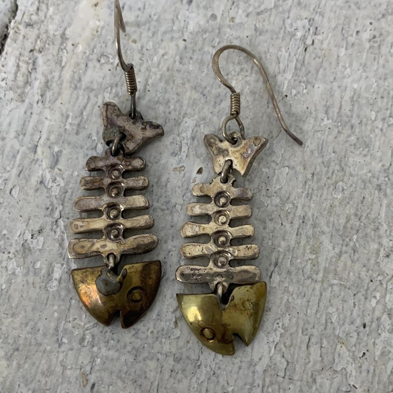 Vintage Mexican Silver Articulated Fish Earrings... Depop