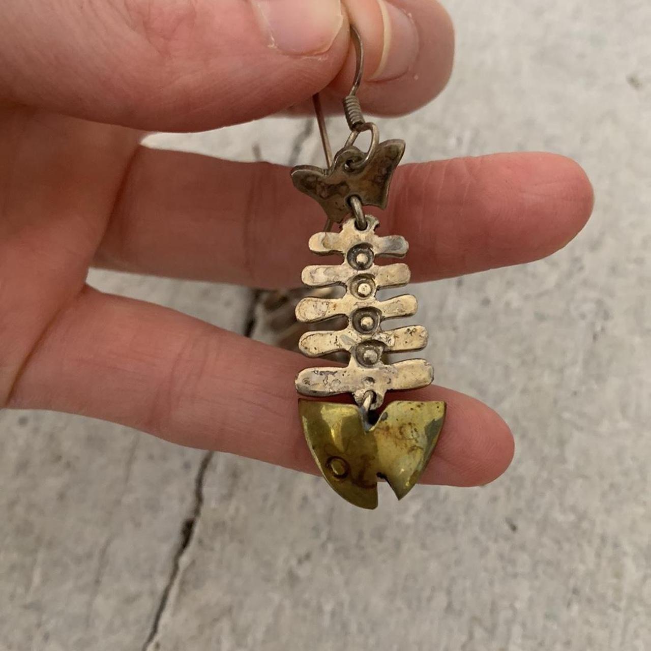 Vintage Mexican Silver Articulated Fish Earrings... Depop