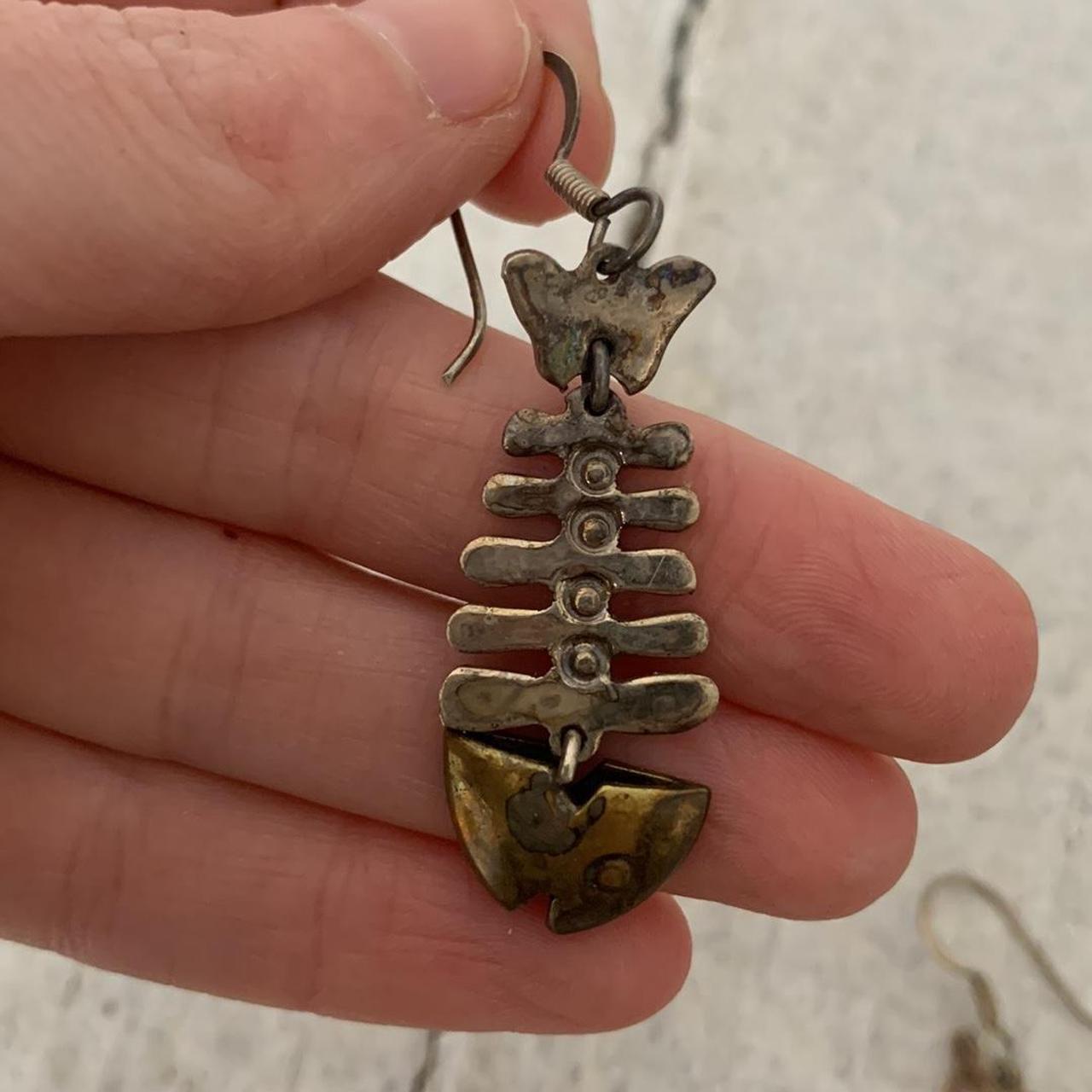 Vintage Mexican Silver Articulated Fish Earrings... Depop