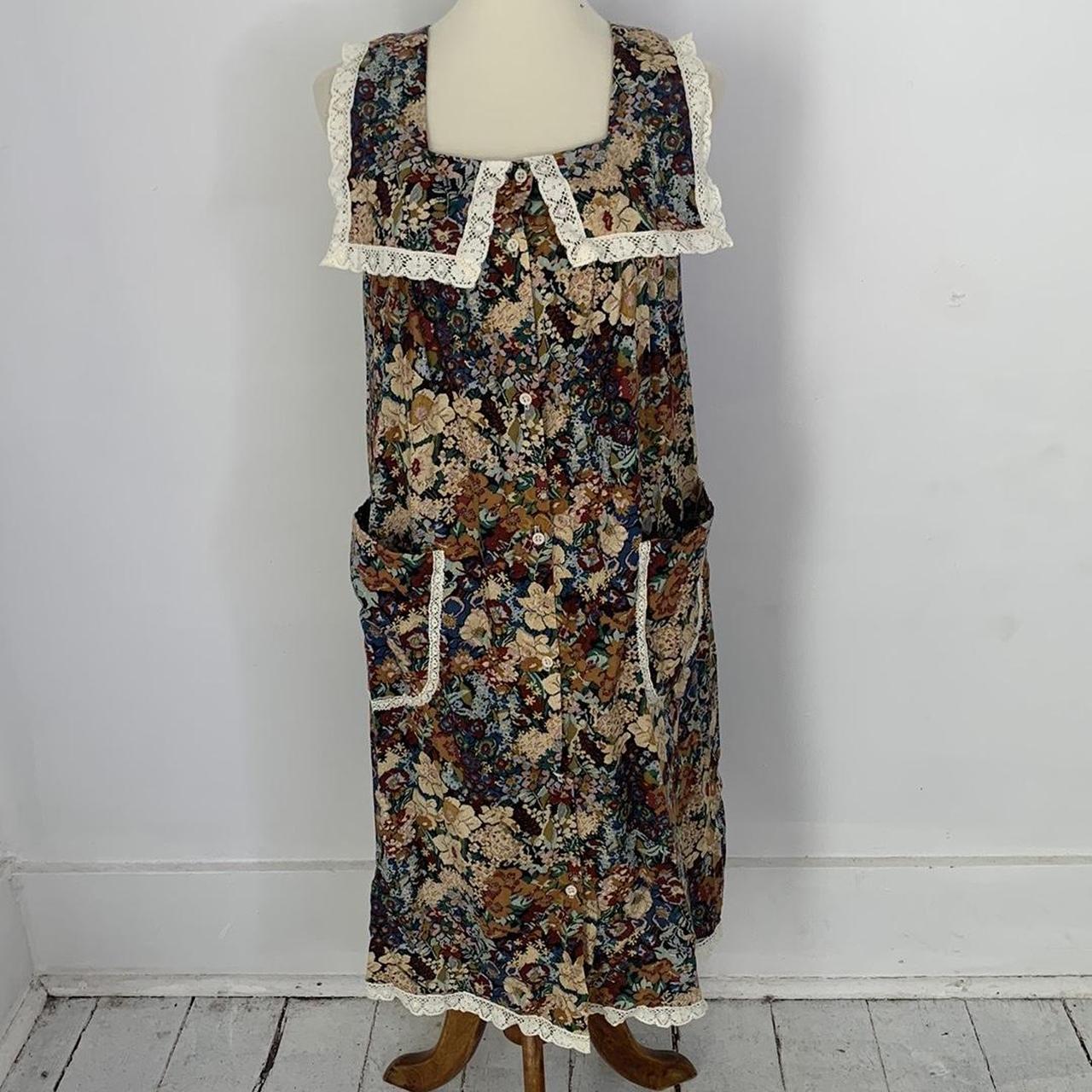 Vintage Floral Tapestry Print Dress With Lace Bib... Depop