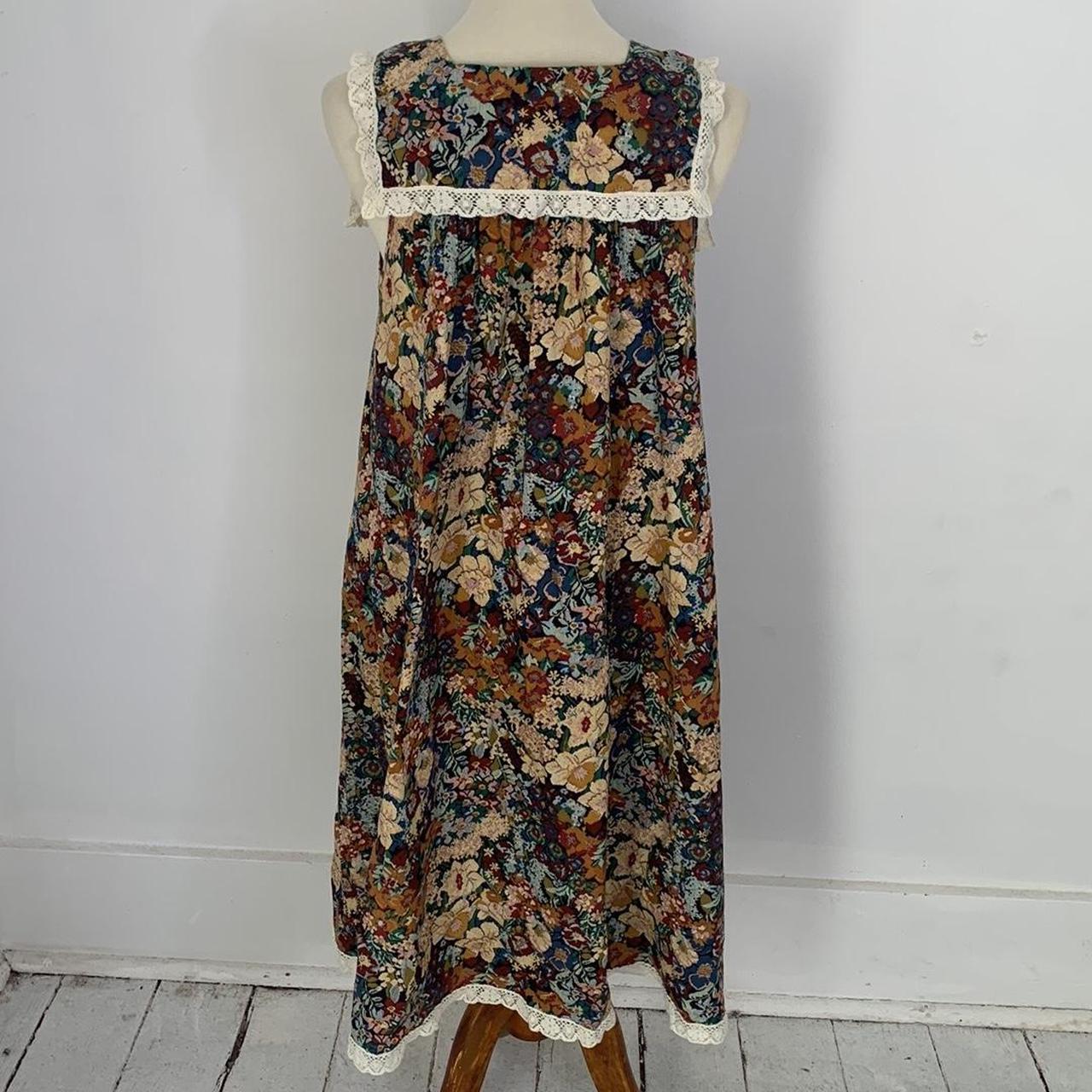 Vintage Floral Tapestry Print Dress With Lace Bib... Depop