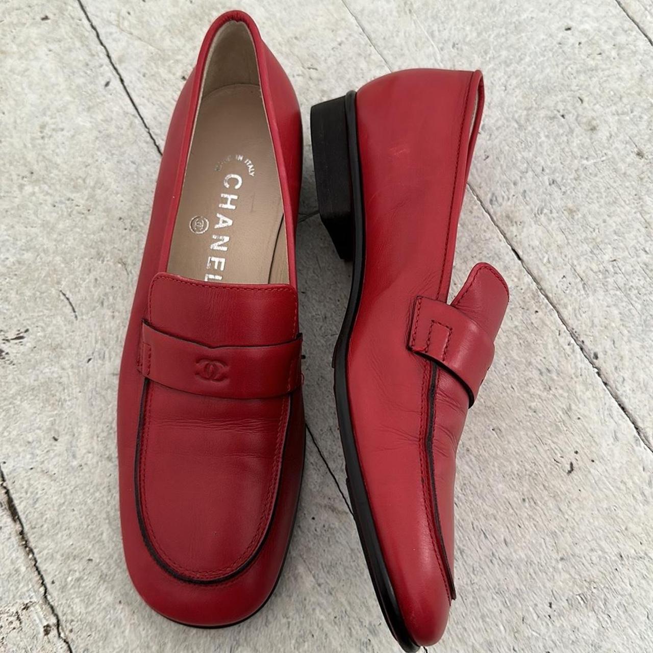 Chanel Women's Red Loafers | Depop