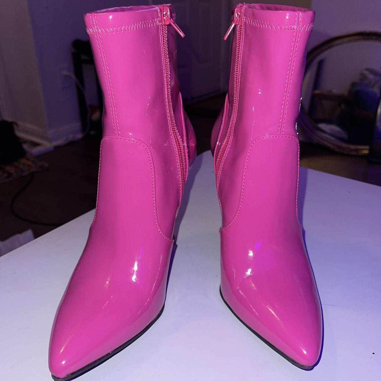 Hot Pink Vinyl Boots - Excellent condition, worn... - Depop