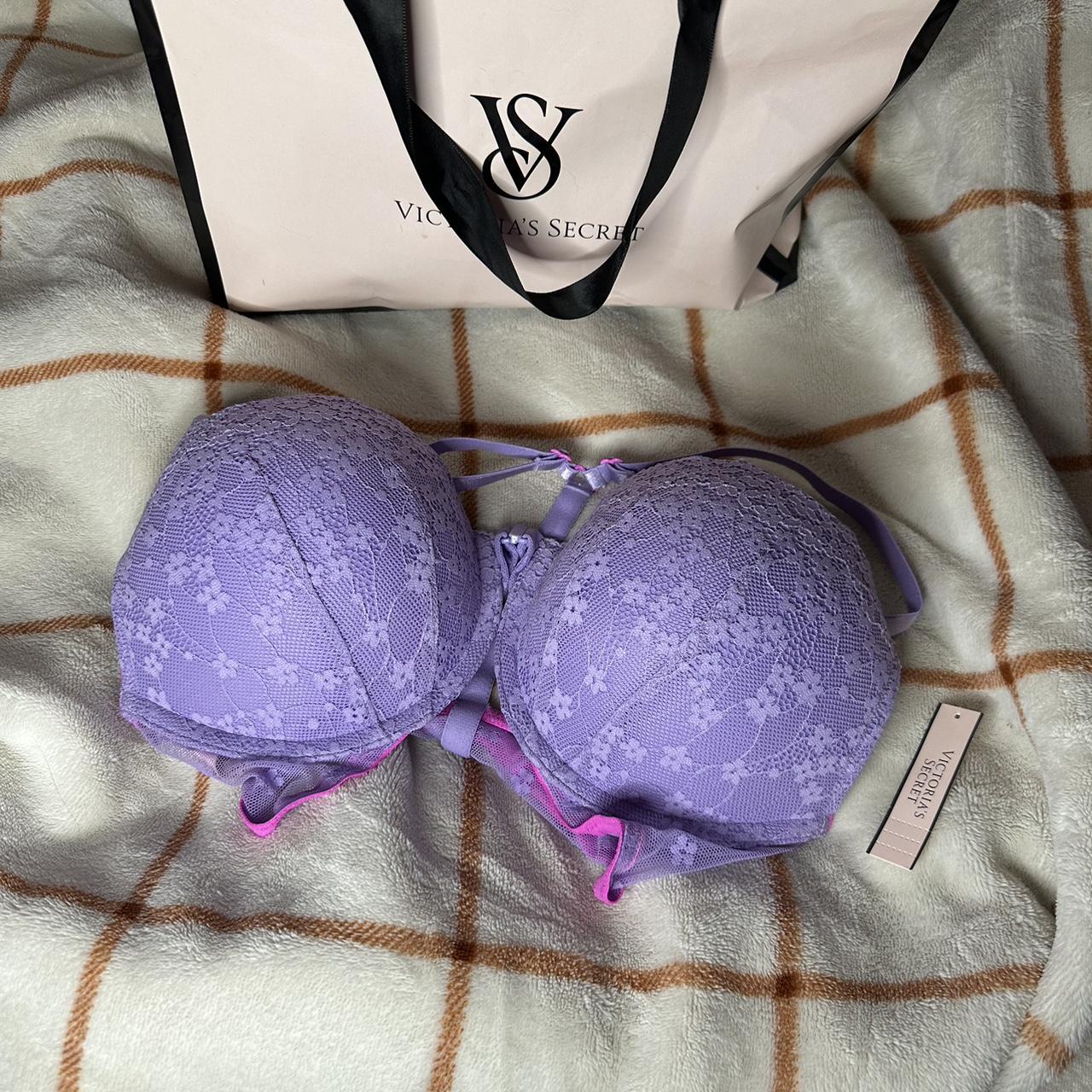 Victoria secret bra women's 32DD Purple with pink - Depop