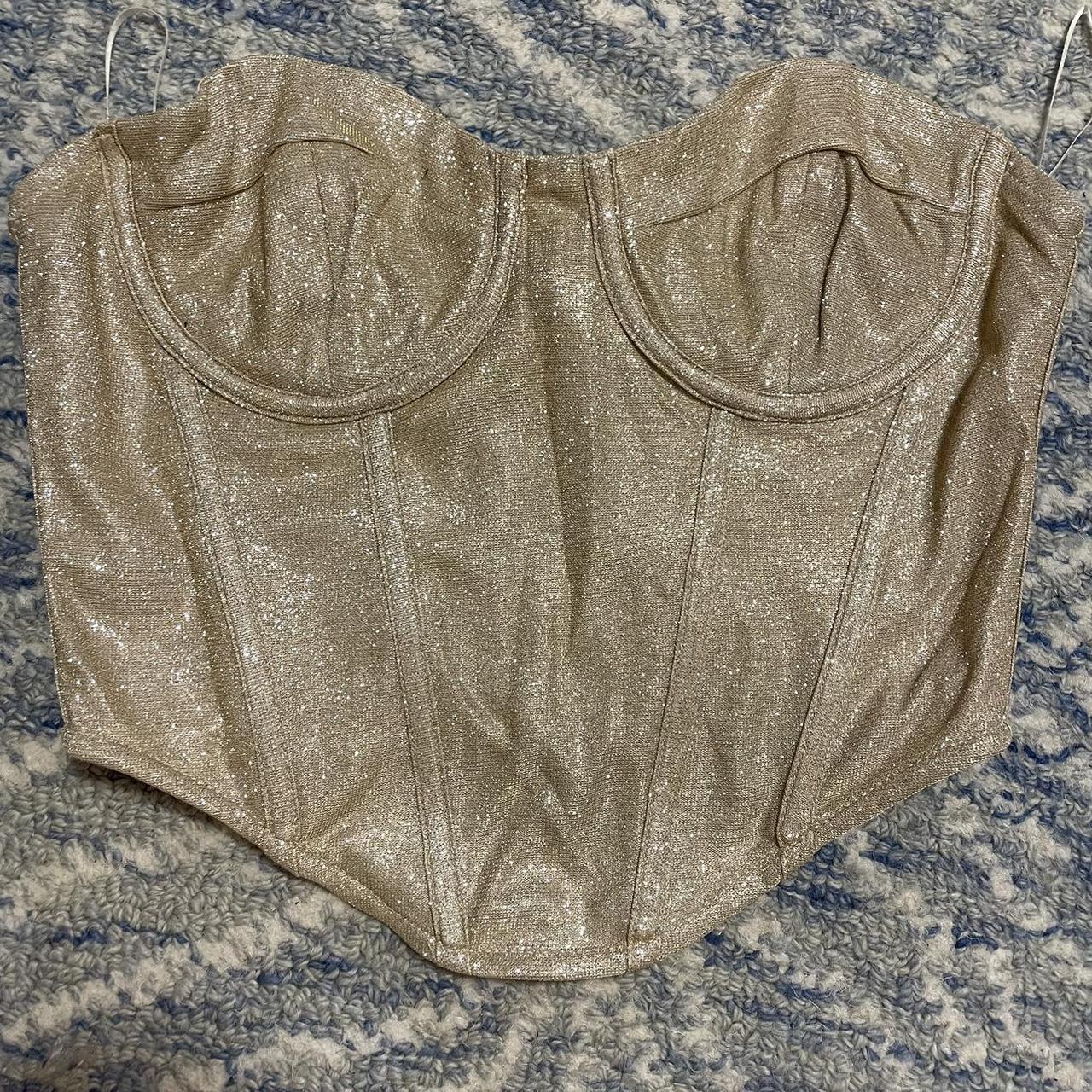 Macy Shimmer Corset Top in Gold from Lucy in the... Depop