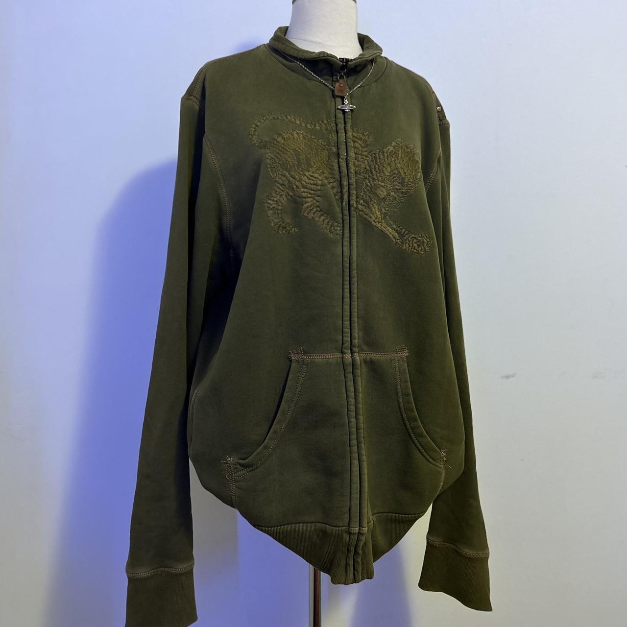 rare vintage muddy green zip up with embroidery DM... - Depop