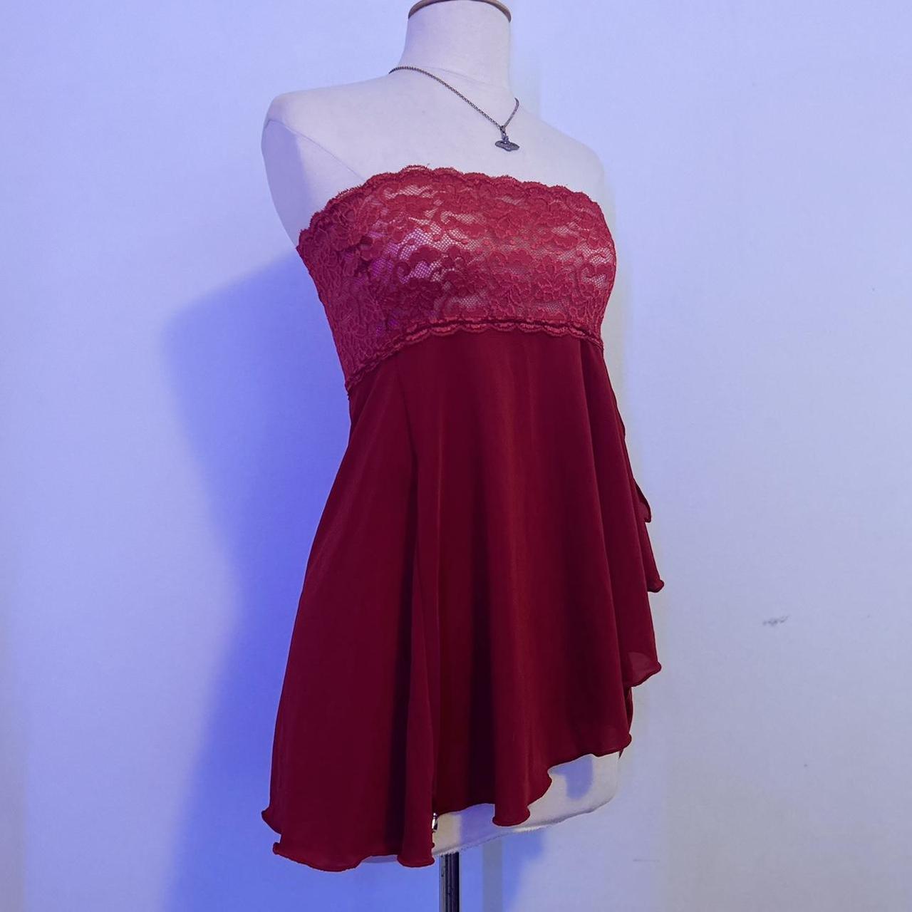 y2k flowy lacey red strapless top, DM BEFORE