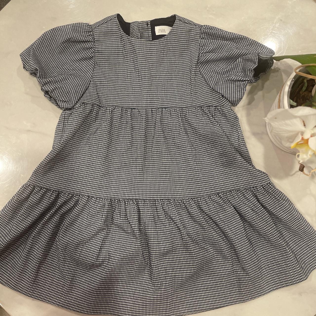 Zara baby girl checkered dark navy blue dress, size... - Depop