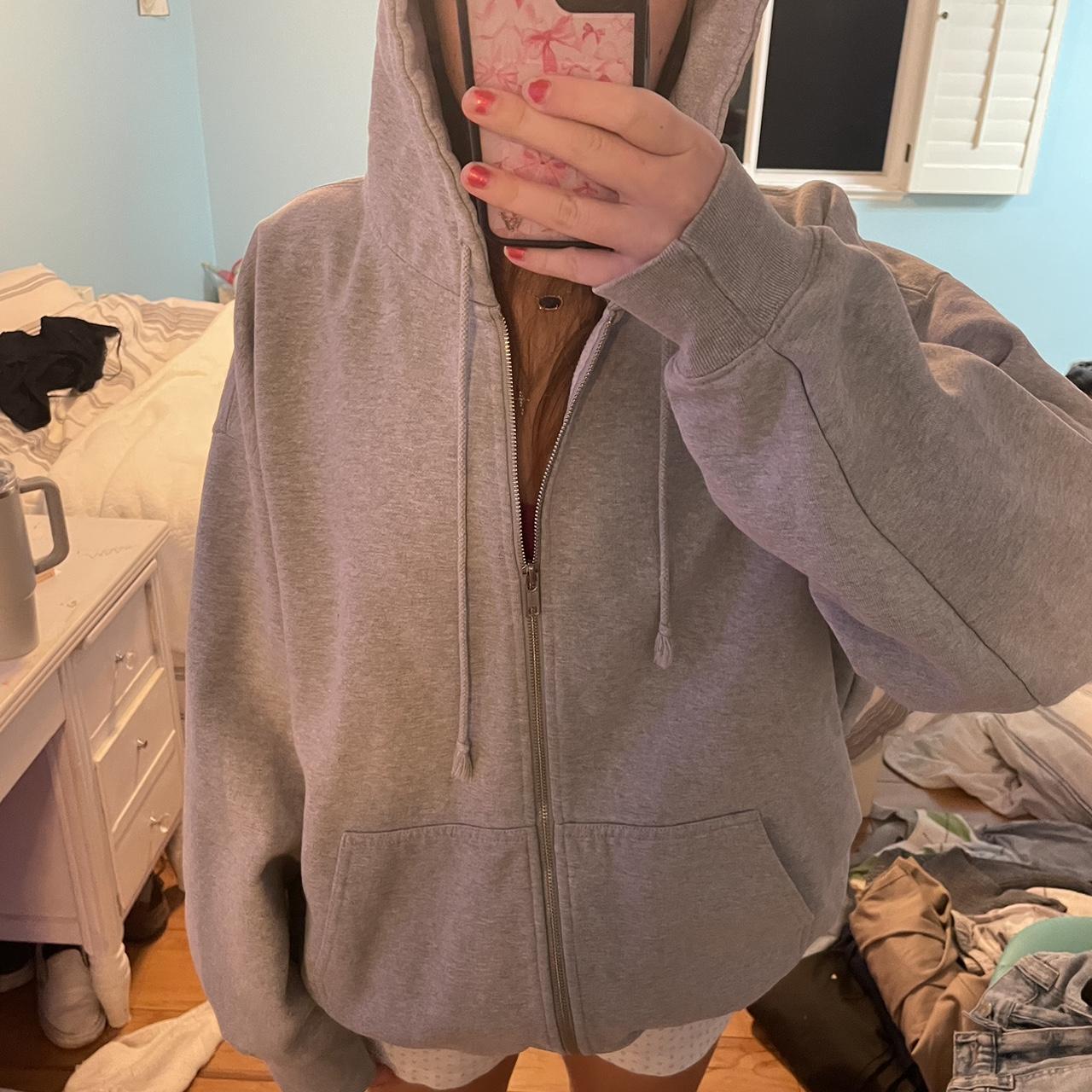 brandy Melville, gray, Christie hoodie zip up, size... - Depop