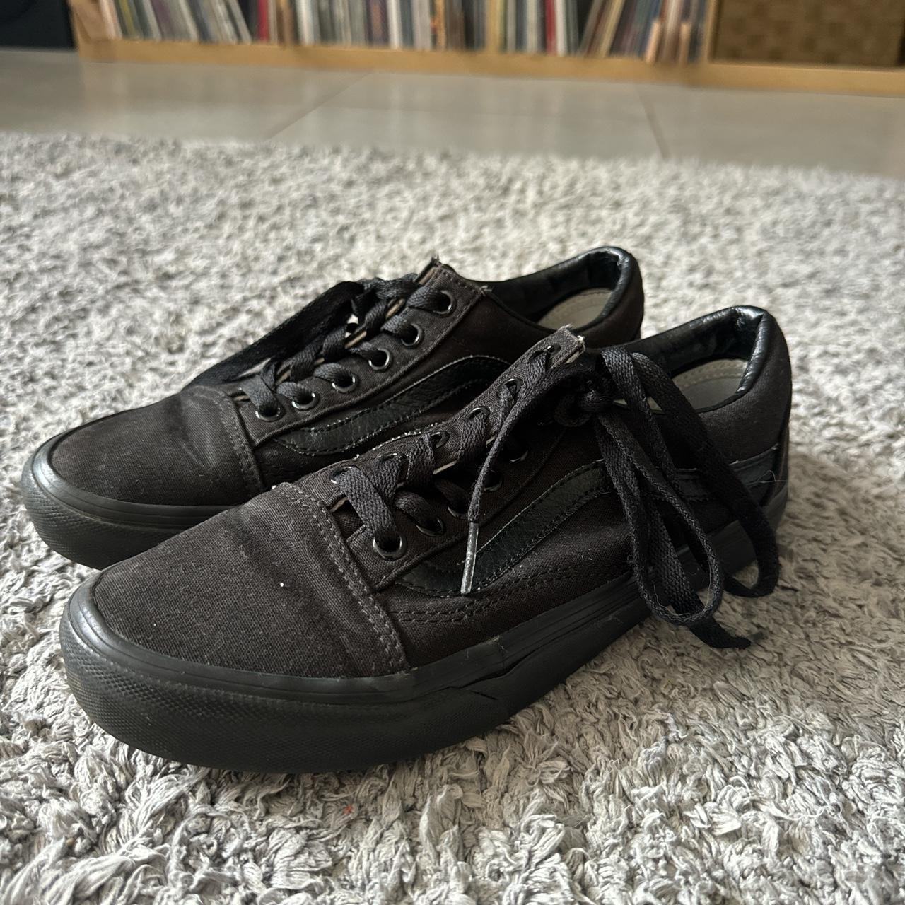 All black old skool vans. Women s US 7.5. Depop