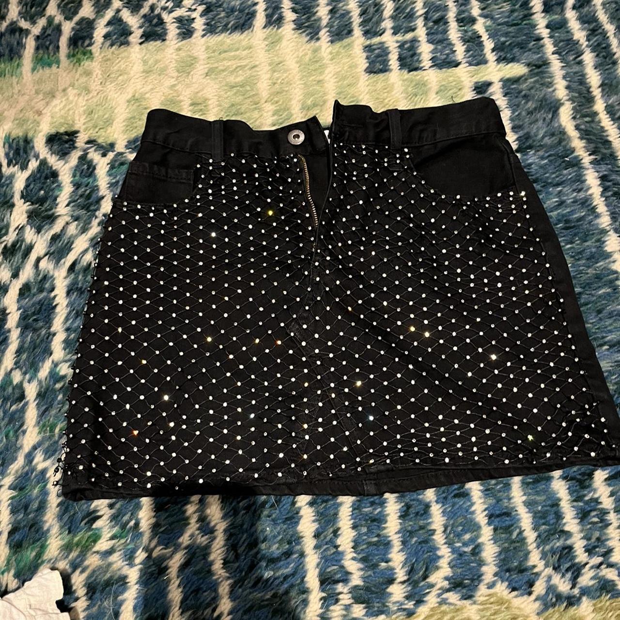 funky bejeweled micro jean mini skirt - Depop