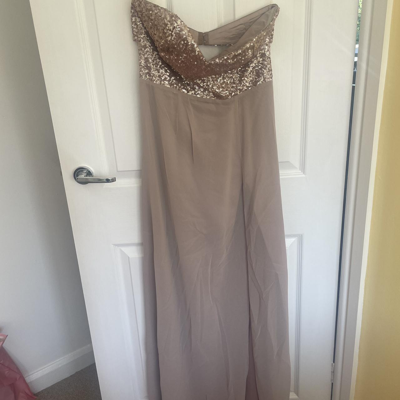 Lipsy Sequin And Chiffon Nude Full Length Strapless Depop