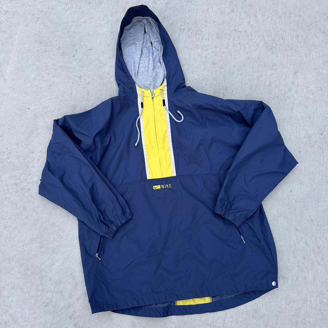 Vintage Nike 90s Anorak Windbreaker Blue and Yellow... - Depop