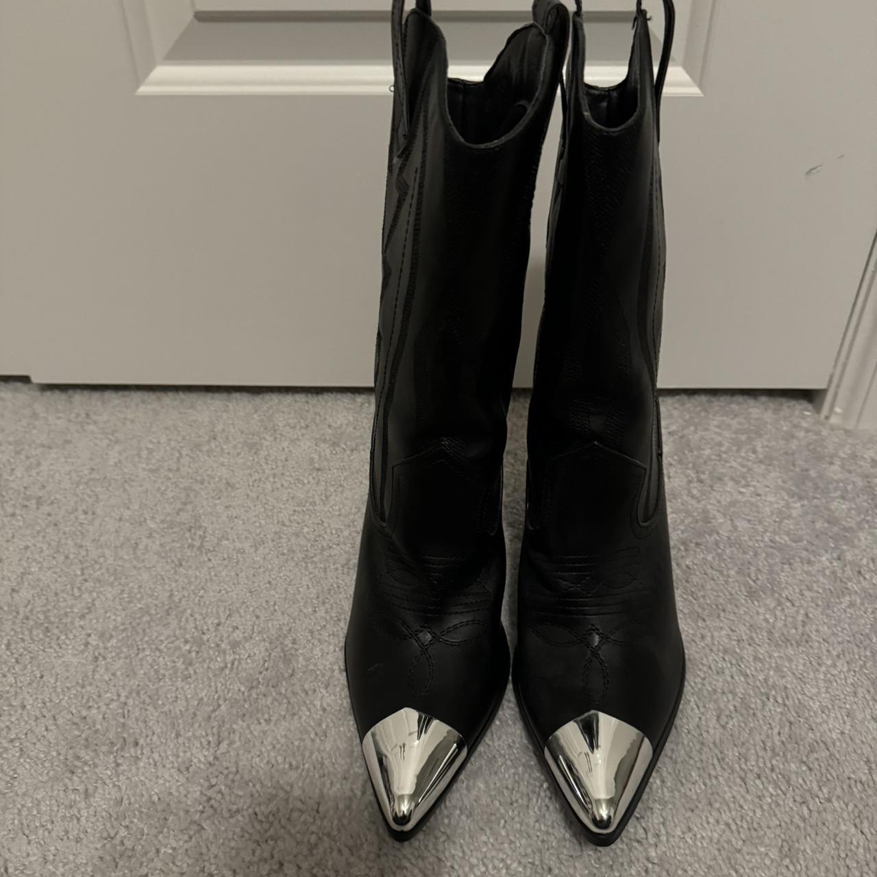 Nasty Gal Black Heeled Cowboy Boots Metallic Toe Depop