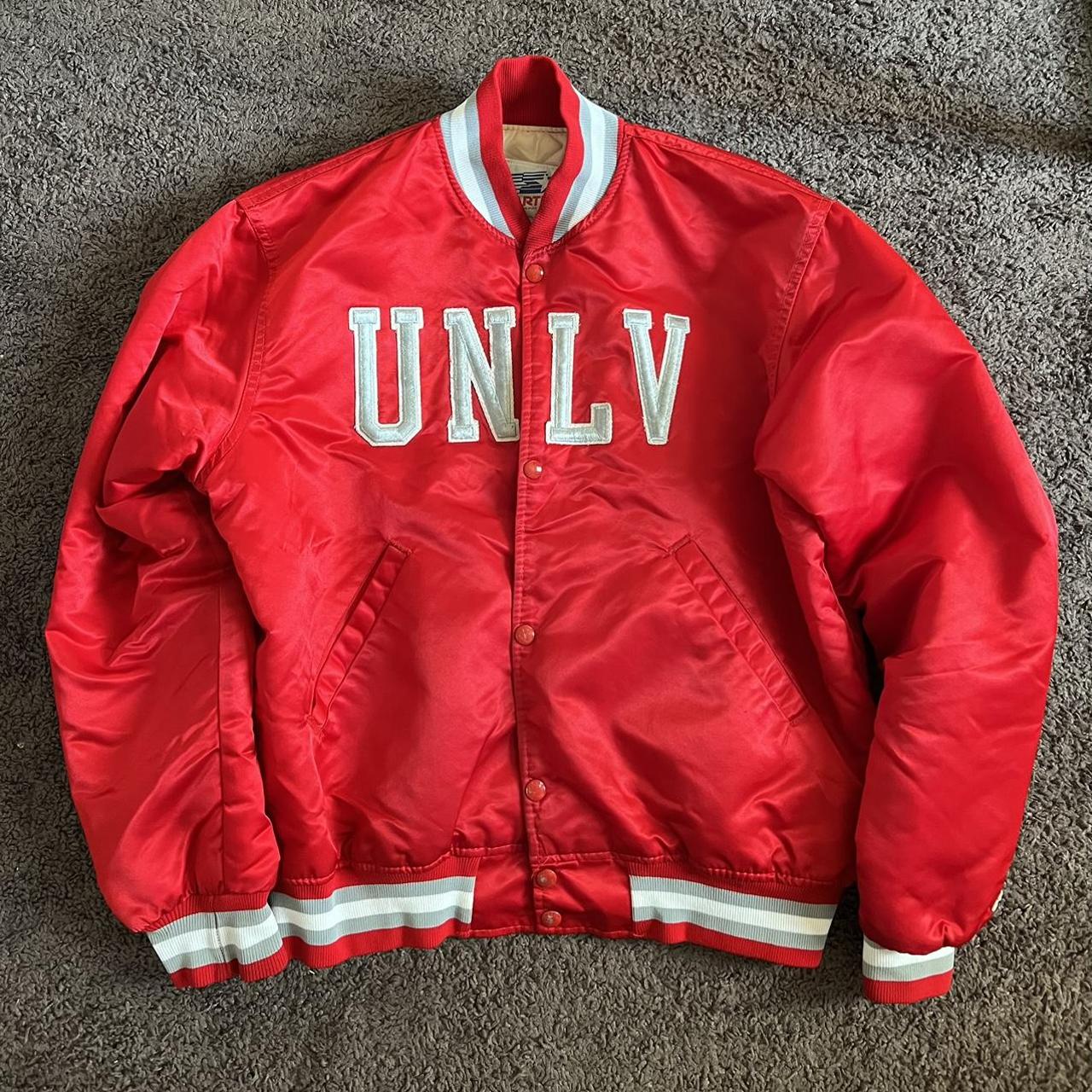 Vintage Mens Large Red UNLV Runnin Rebels Satin Starter Bomber 