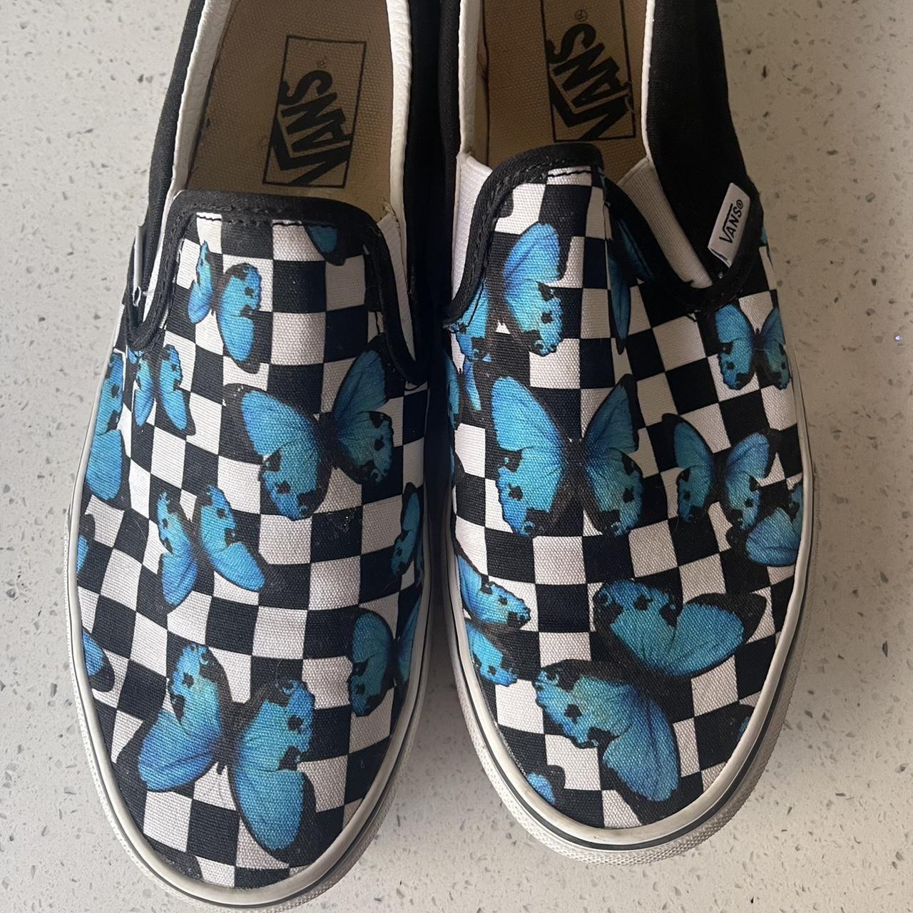 High quality Blue butterfly checkered vans