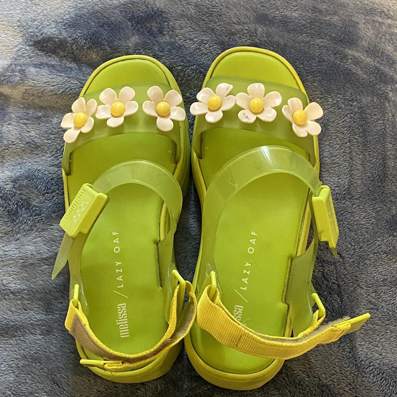 Melissa/Lazy Oaf Slip Daisy Green Sandals Women's... - Depop