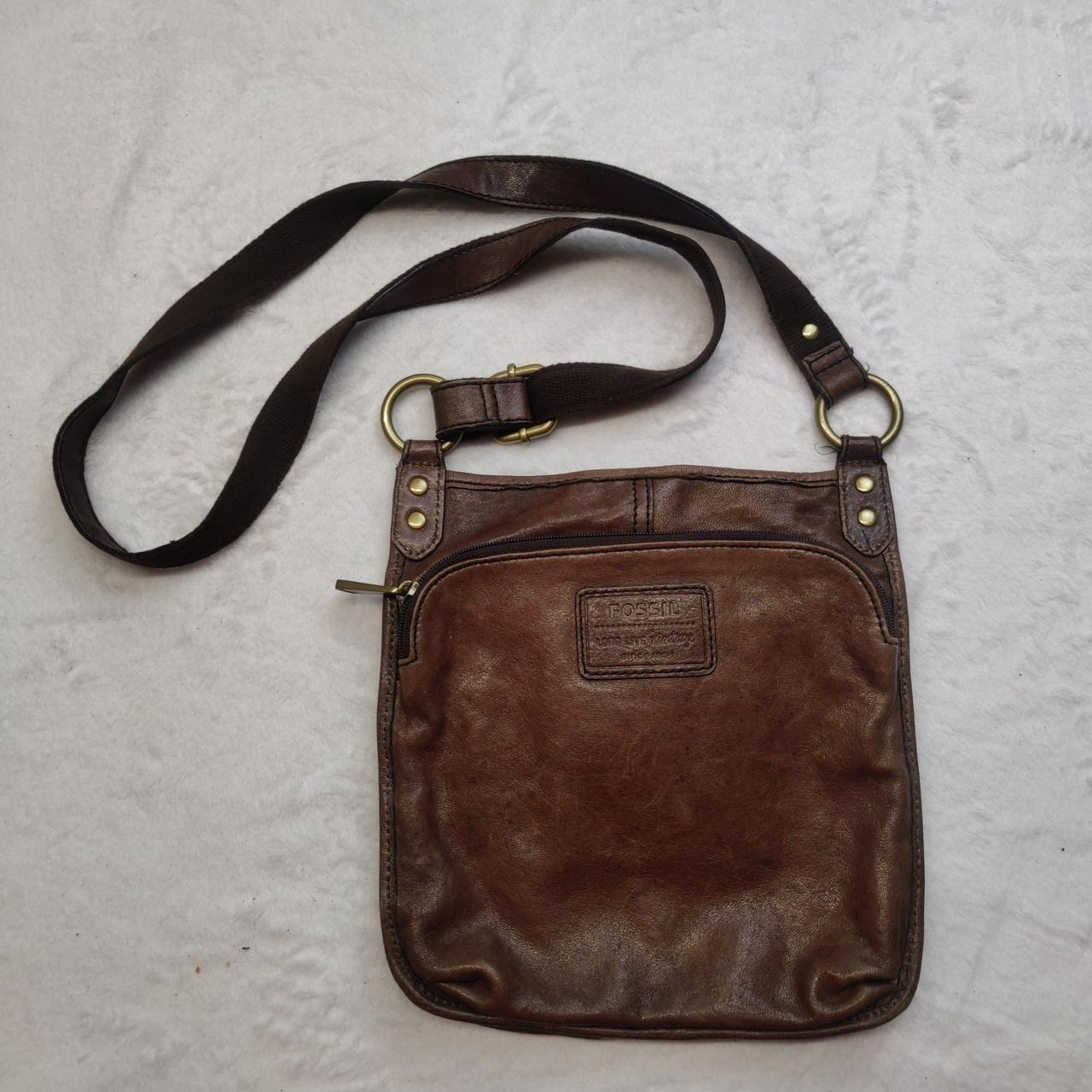 Fossil Vintage Brown Leather Crossbody Bag Handbag - Depop