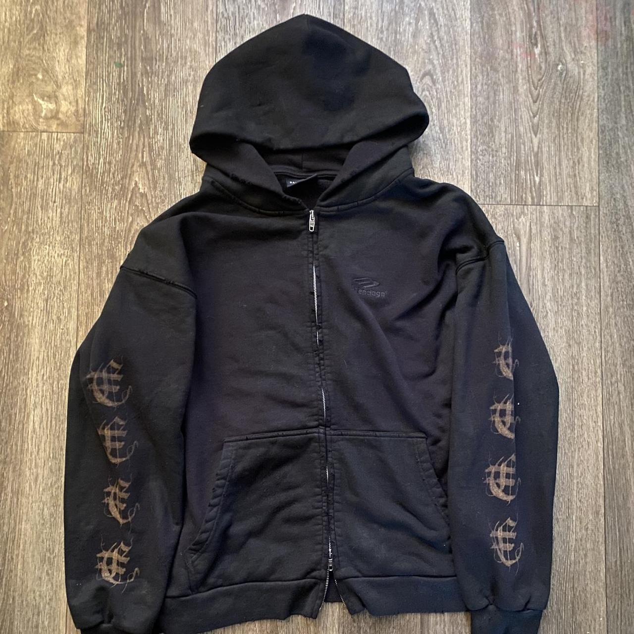 balenciaga heavy metal zip up hoodie size 3 fits... - Depop