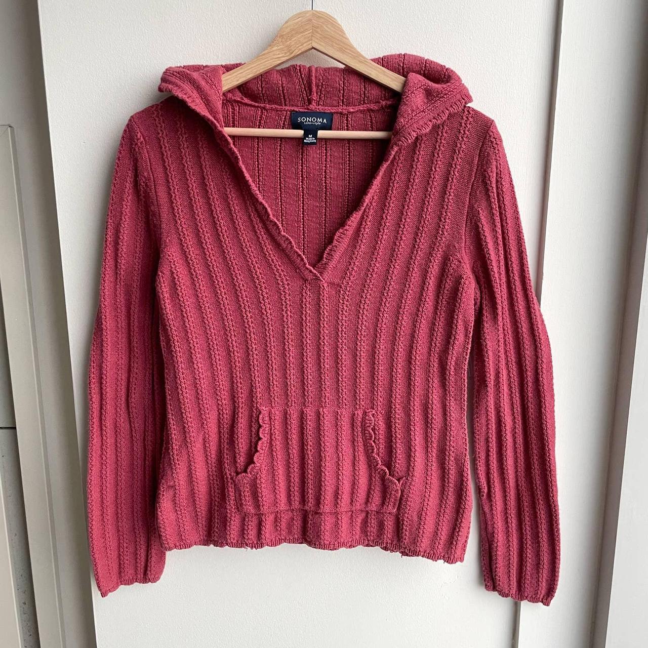 y2k Sonoma Pink Knit Hoodie Sweater Size M ‣... Depop