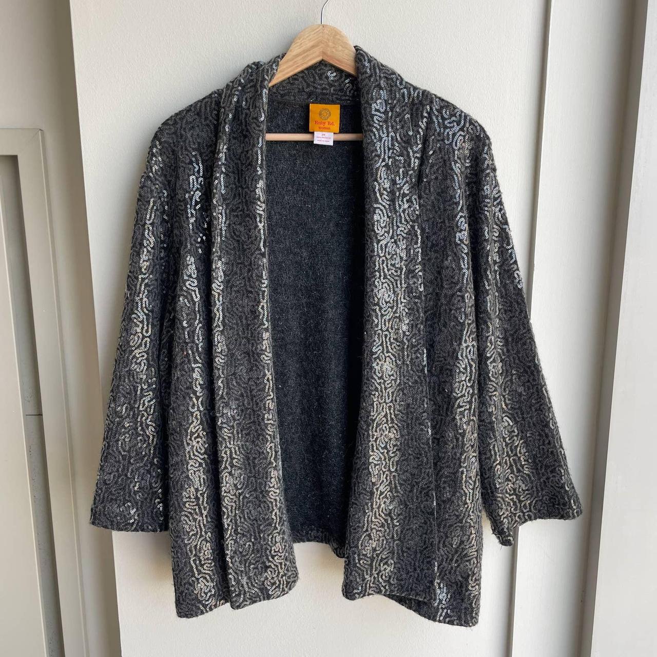 y2k Metallic Sequined Draped Cardigan Gray Size:... - Depop