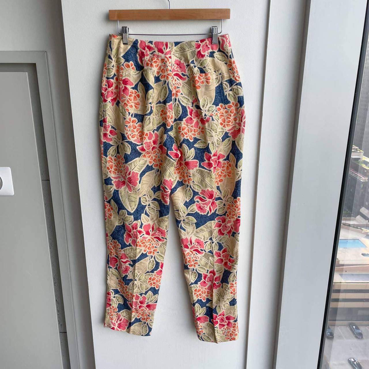 Vintage Tropical Floral High-Waisted Pants Size:... - Depop