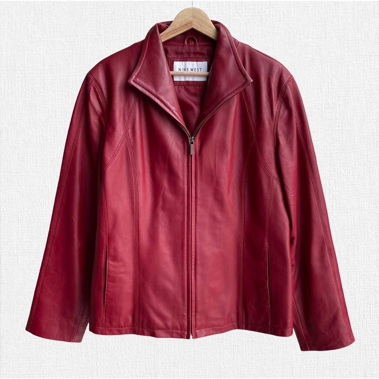 nine west red leather jacket