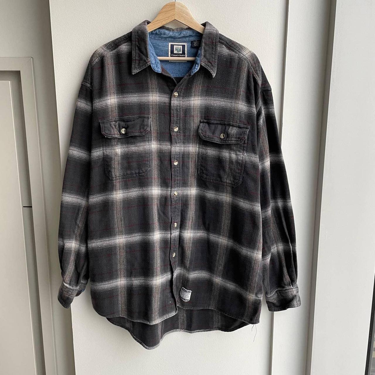 Vintage 90s Men's Plaid Flannel with Denim Trim... - Depop