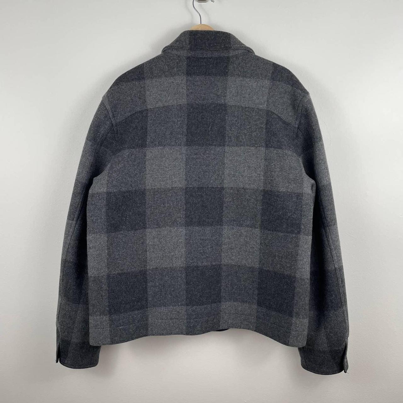 L.L. Bean Plaid Wool Full Zip Coat Black Grey Size:... - Depop