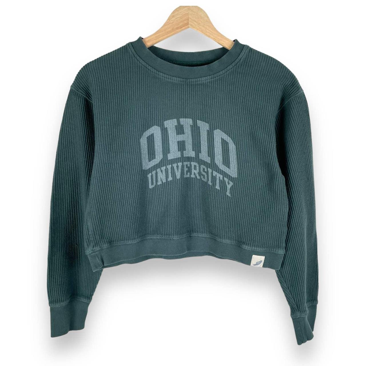 Ohio University Green Ribbed Knit Long Sleeve Crop - Depop