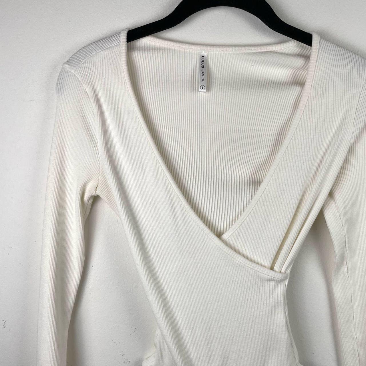 Lulus White Ribbed Knit Long Sleeve Bodysuit Faux - Depop