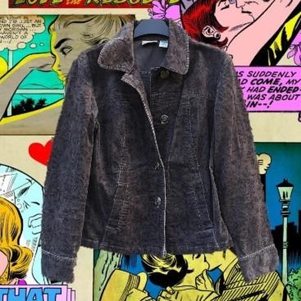 Dark grey corduroy jacket with subtle floral paisley... - Depop