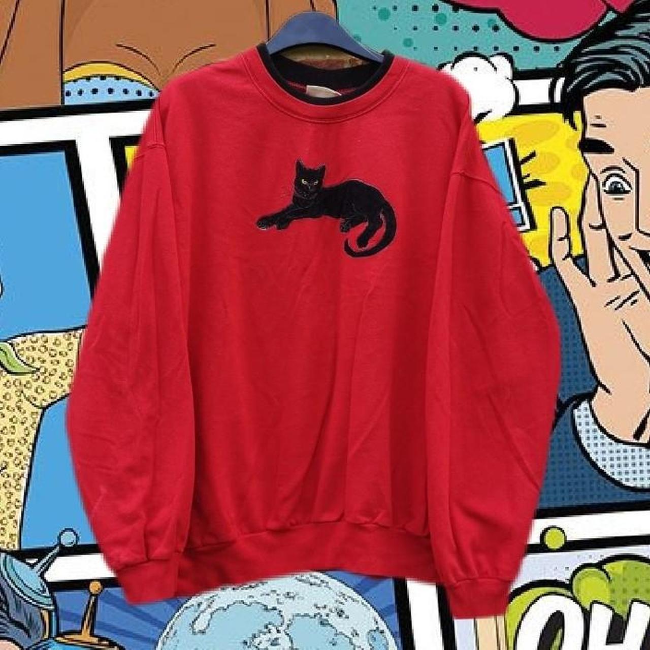Gorgeous red sweater with black cat design. Cat has... - Depop
