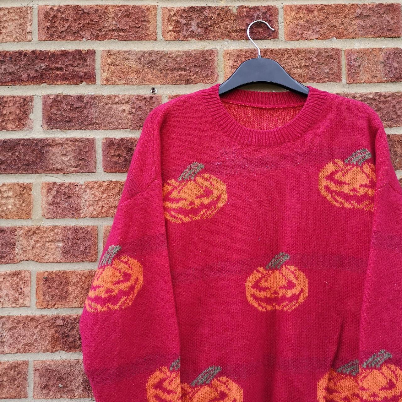 Red & orange pumpkin halloween jumper. In excellent... - Depop