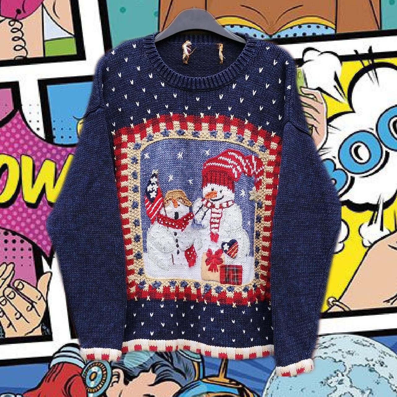 Navy blue chunky knit jumper Snowmen design Depop