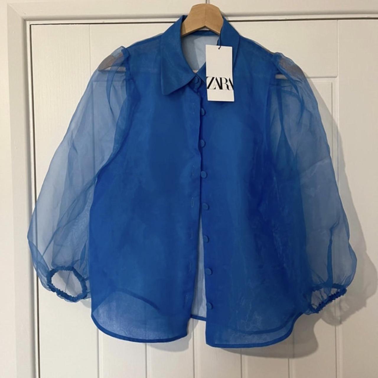 Zara sheer blue blouse Size small New with tags RRP... Depop