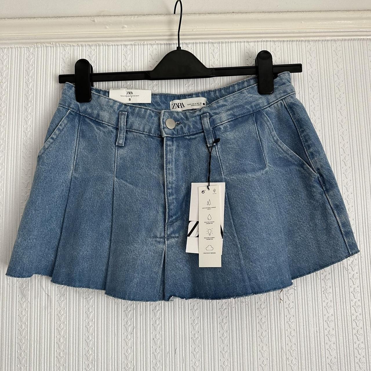 Zara denim mini pleated skirt. Size S. Brand new... - Depop