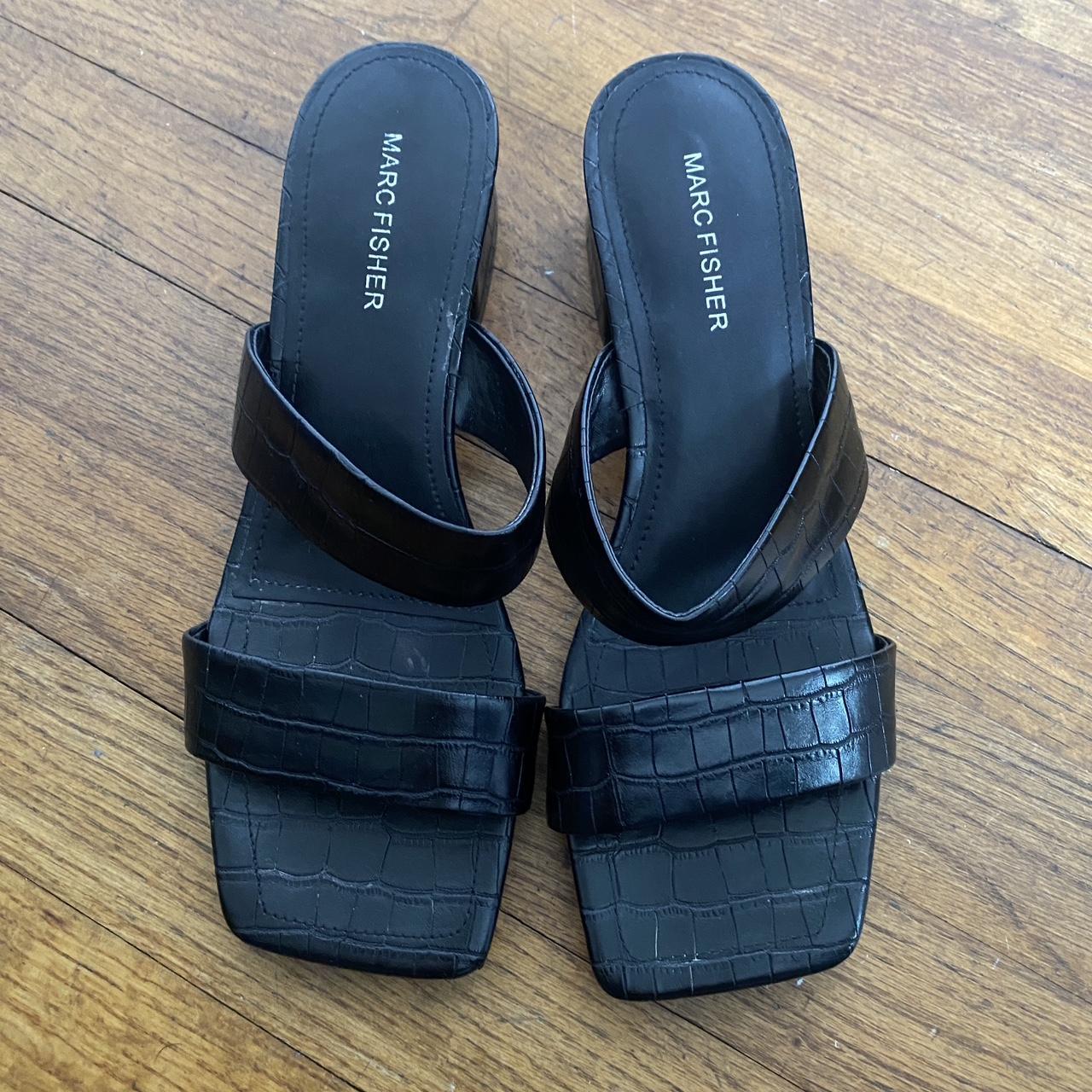 Black Marc Fisher sandals! Square toe and low heel.... - Depop