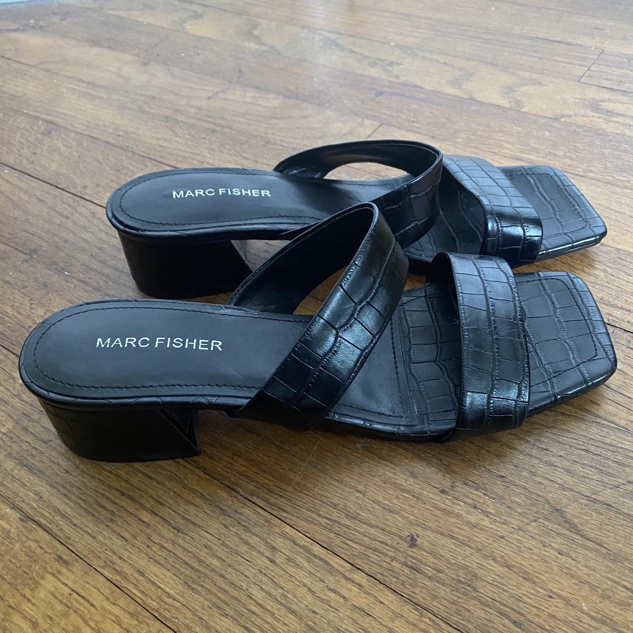 Black Marc Fisher sandals! Square toe and low heel.... - Depop