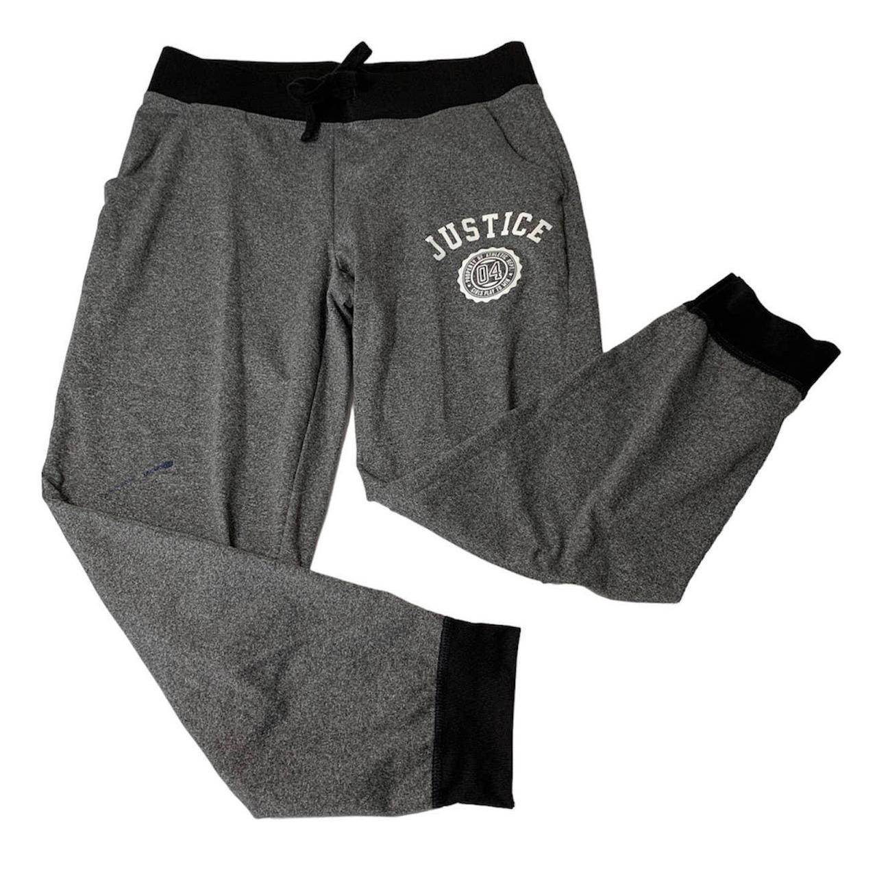 JUSTICE Girls Gray Black Athletic Jogger Pants Size