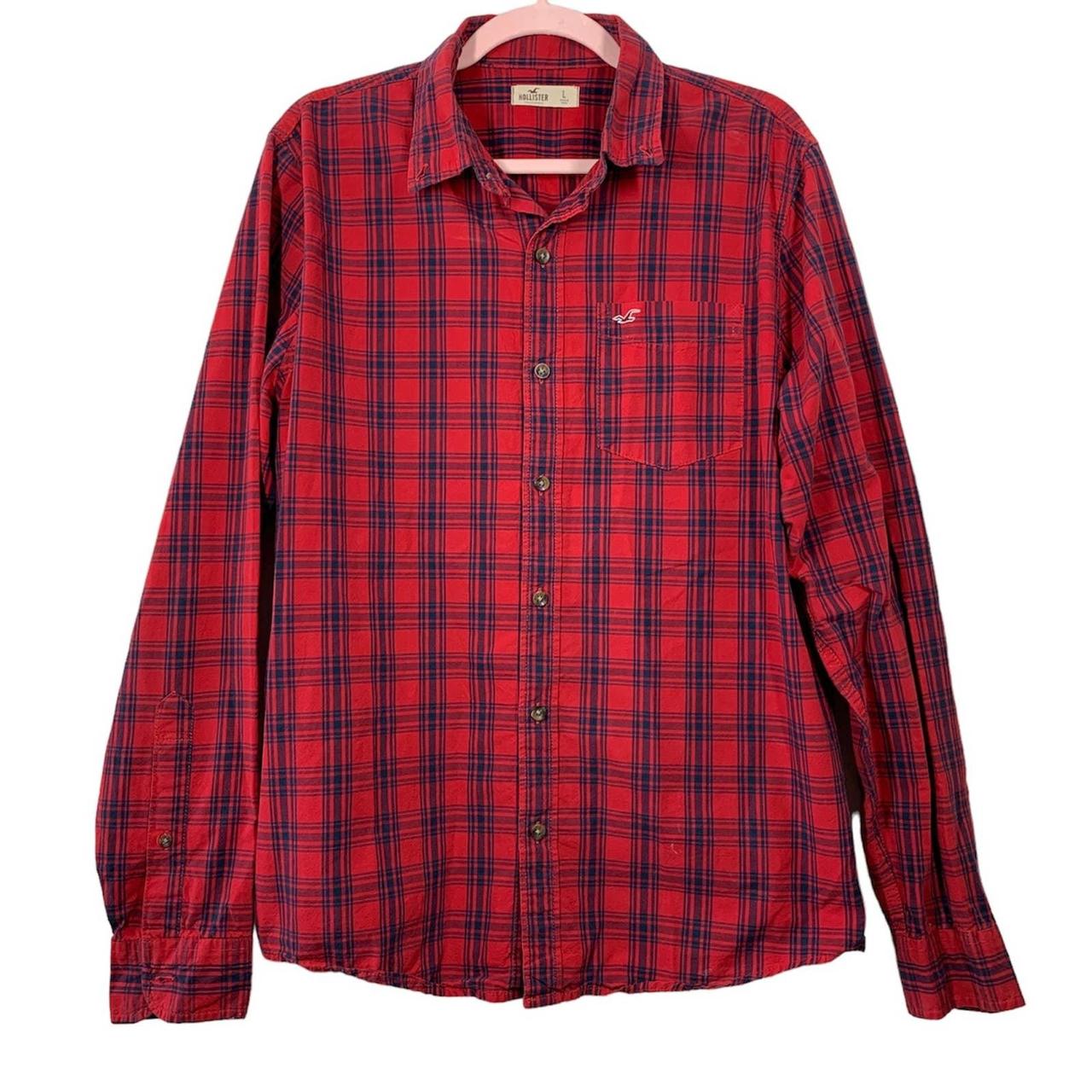 Hollister 100% Cotton Plaid Red Long Sleeve Button-Down Shirt Size