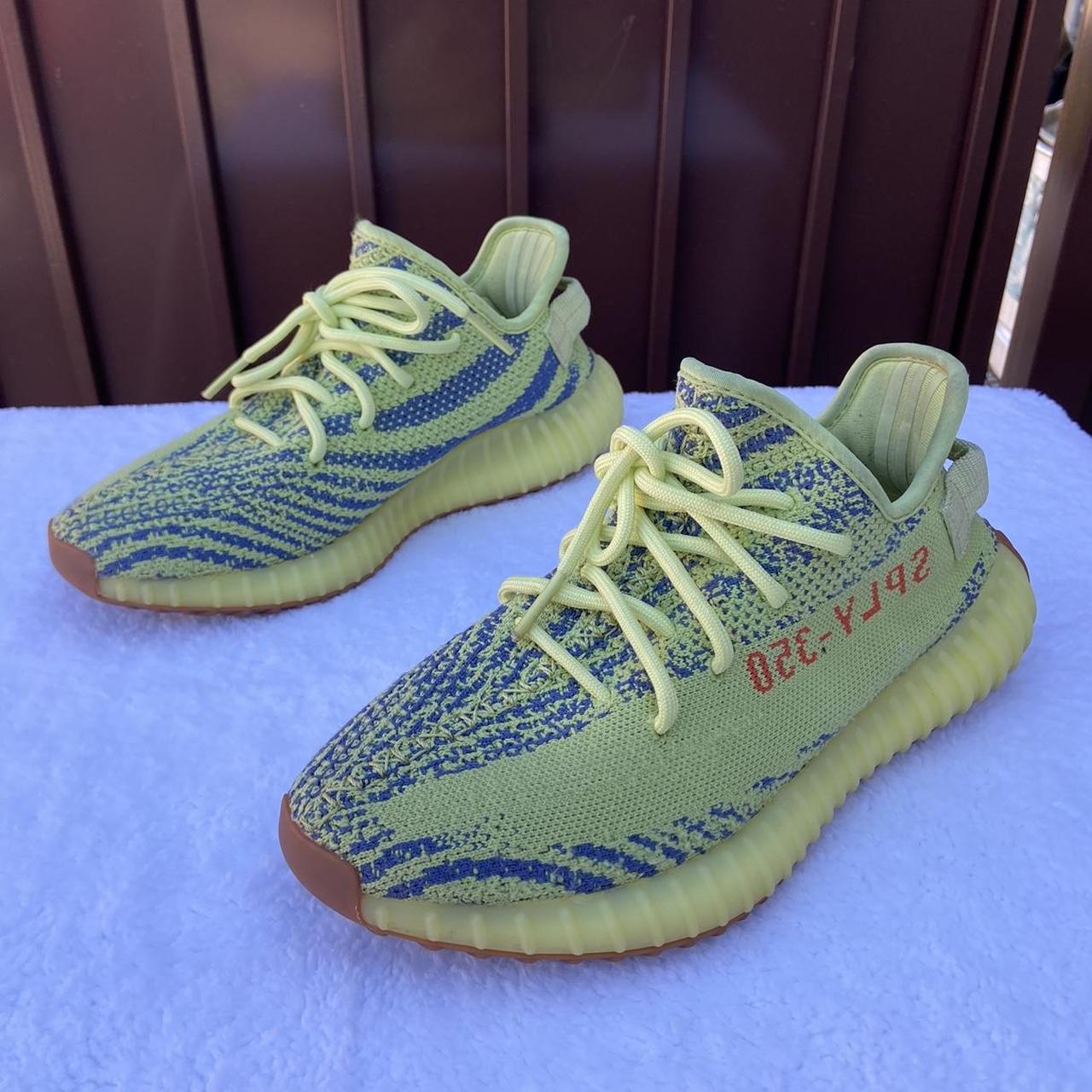 Yeezy Men's Yellow and Green Trainers | Depop