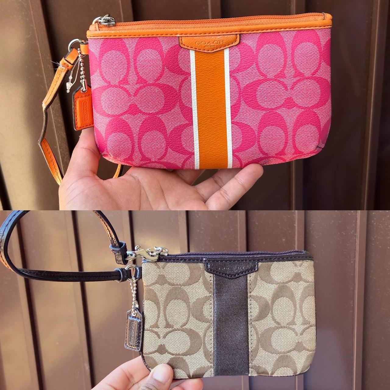 Coach Vintage Brown & Hot Pink Wristlet Wallet - Depop