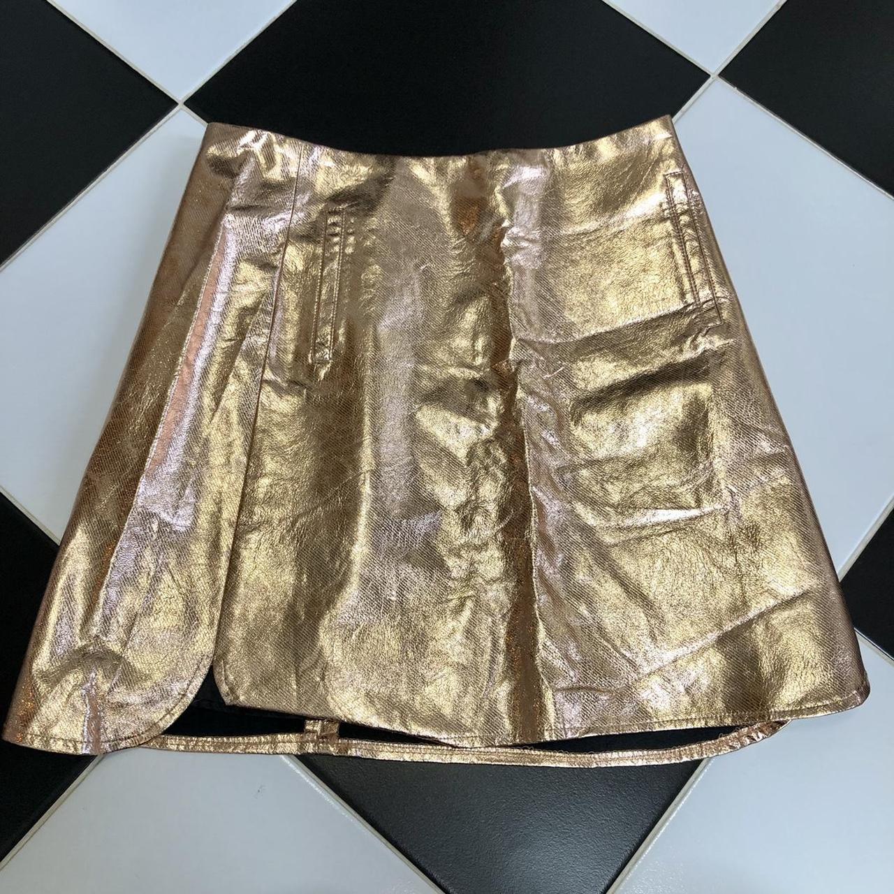 NWT gold metallic faux leather skirt metallic Depop