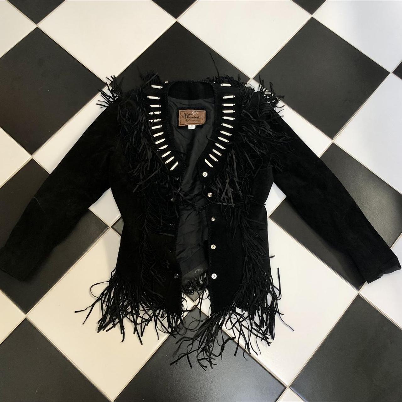 Echo Mountain by Arturo Leather Fringe Jacket Black... - Depop