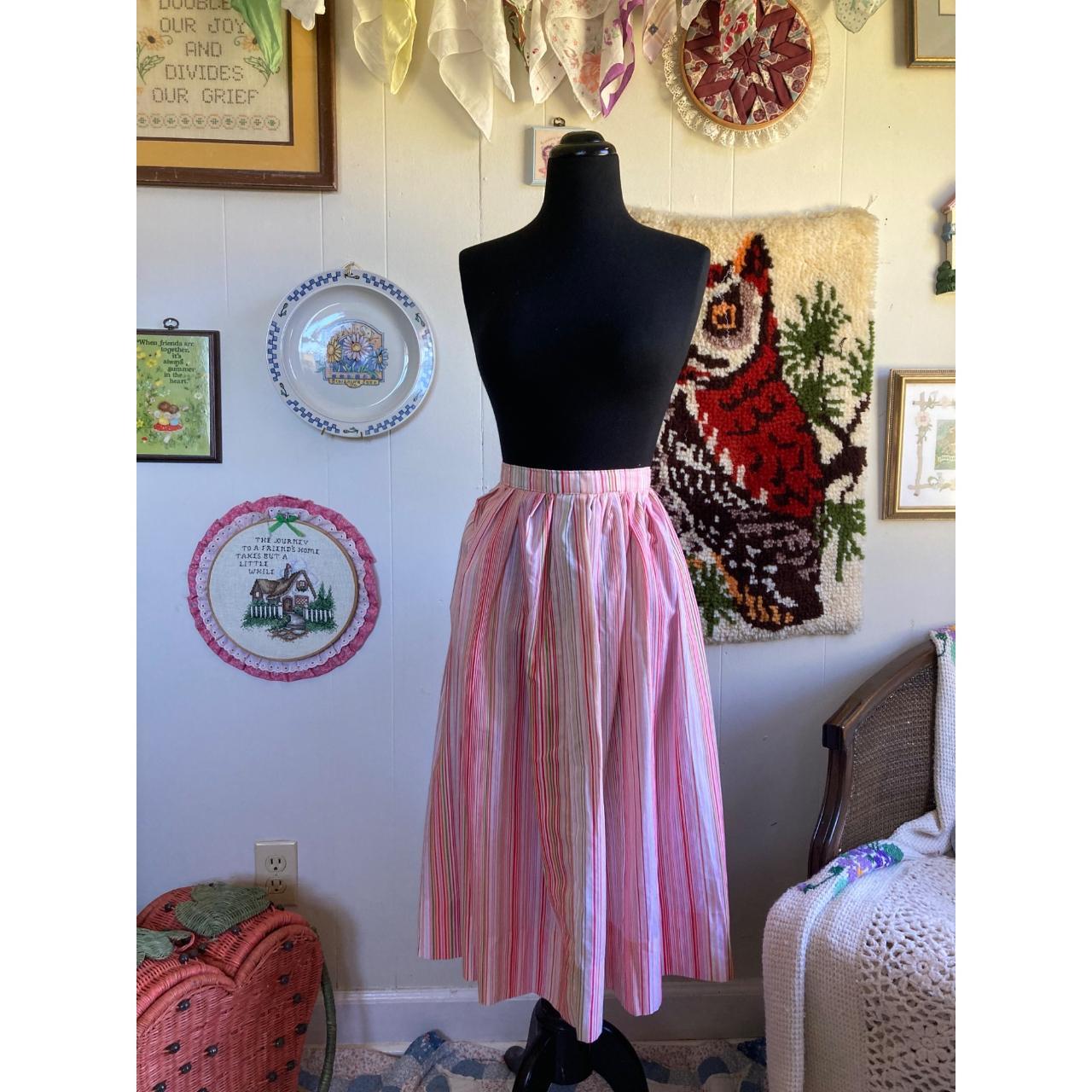 High waisted striped midi skirt. Pleated and has... Depop