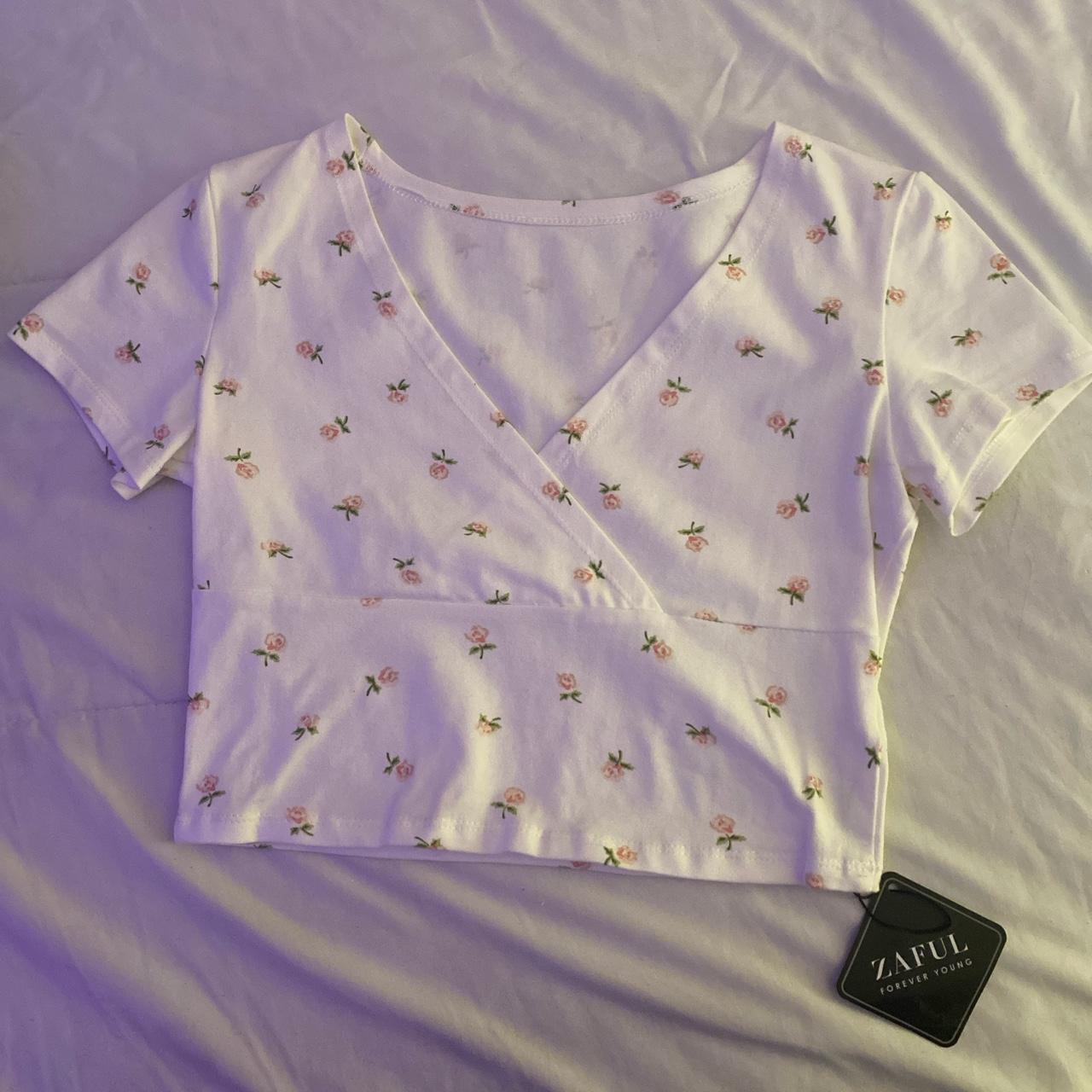 ZAFUL Women's White and Pink Crop-top