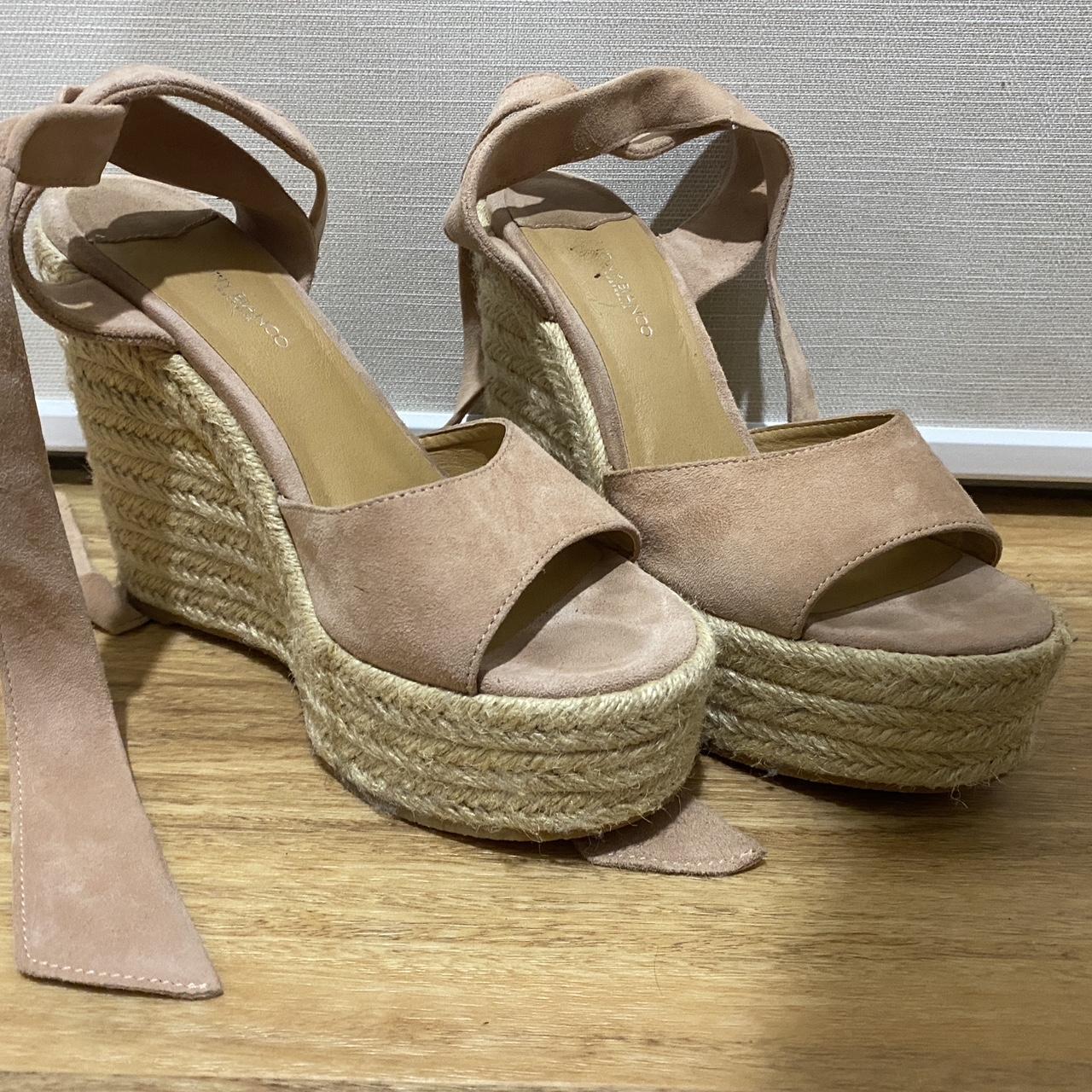 Tony Bianco fabric tie wedges Size 39/8 Worn once -... - Depop