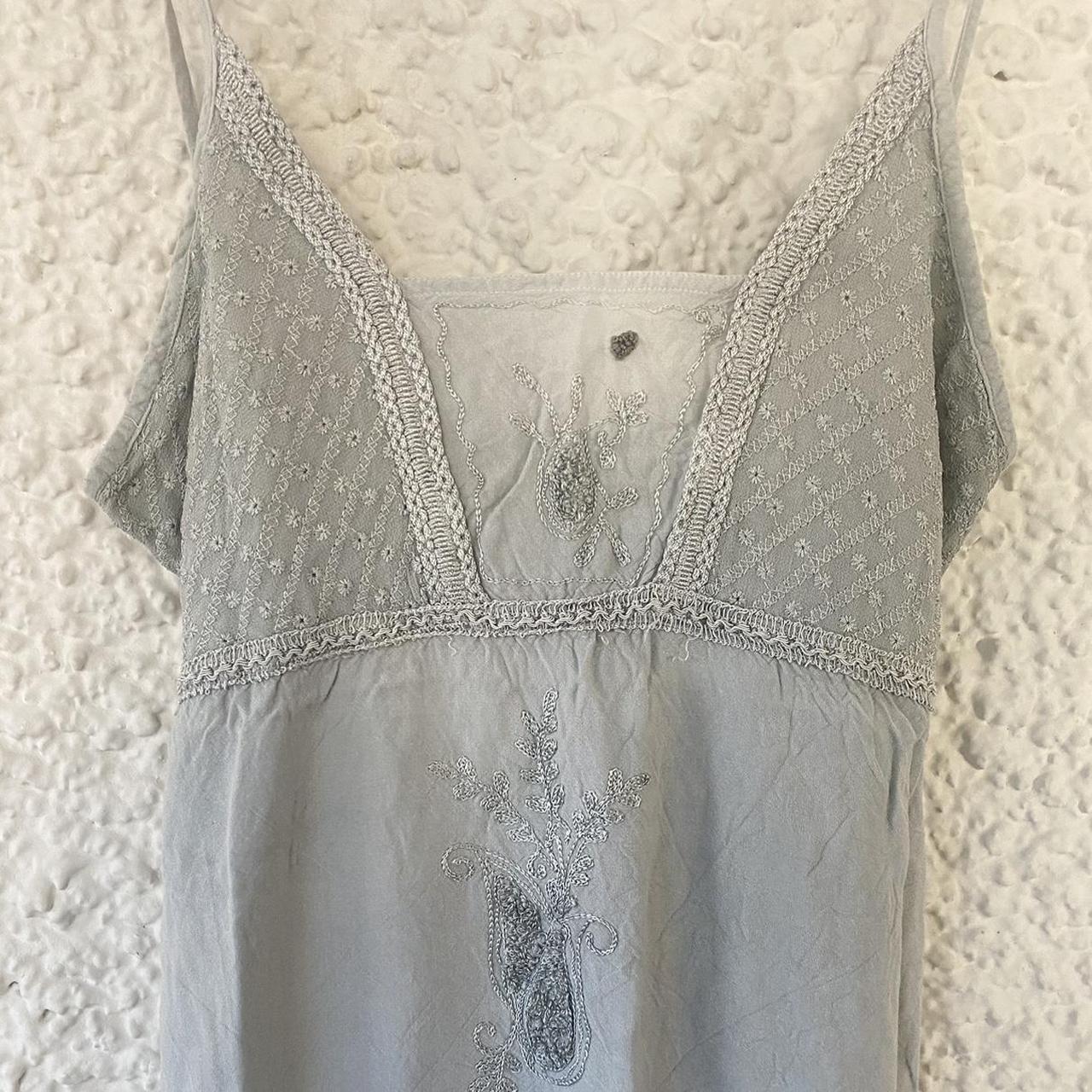 Sage green embroidered baby doll tank top with... - Depop