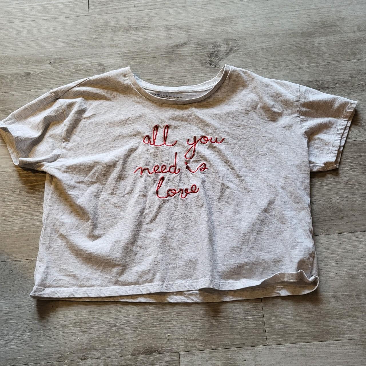 French Connection Women's Grey and Red T-shirt | Depop